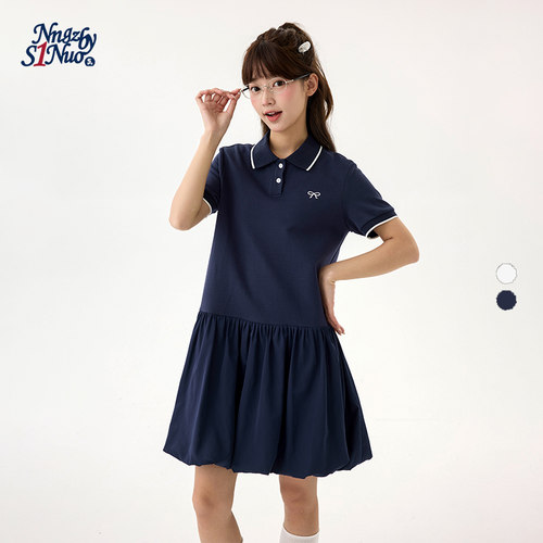 诺诺公主S1N初中生2026夏季polo领连衣裙女青少年学院风蓬蓬裙子