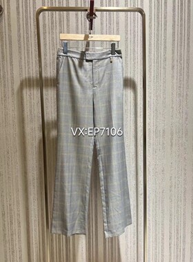 春夏款灰色羊毛桑蚕丝混纺垂感格纹直筒裤子 EGIPS6406A-2199