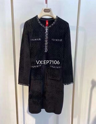 秋冬款高级系列黑色优雅小香风羽毛纱针织连衣裙 EPFAA9401A-6999