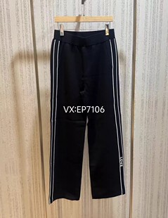 黑色舒适高腰松紧腰弹力直筒裤 2399 EGKEA9602A