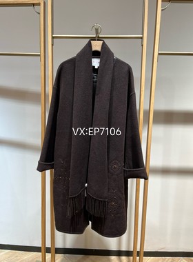 秋冬款咖色毛呢外套女羊毛中长款咖色大衣 EGJIR8308A-8999