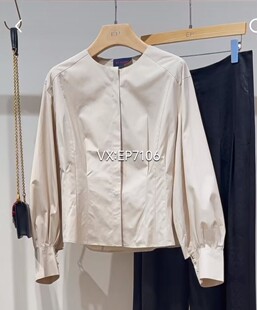 灰色圆领开襟收腰简约长绒棉衬衫 1999 EGKEC2221A