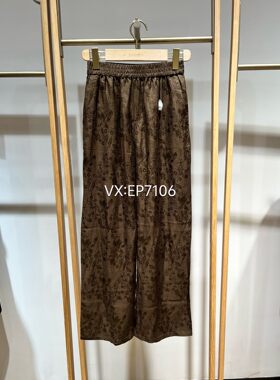 春夏款亚麻混纺提花垂感松紧腰直筒阔腿裤子 EGKEH6467A-1999