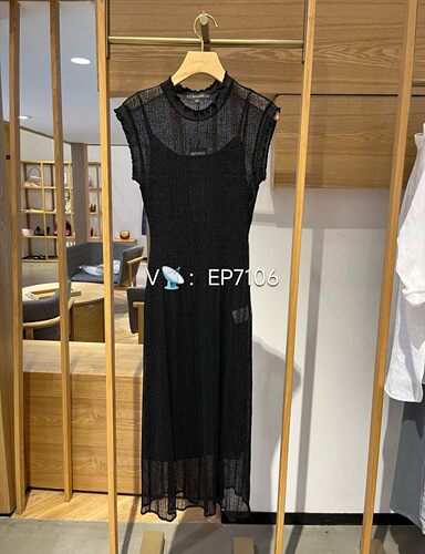 大雅家firststation春夏款黑色时尚褶艺弹力收腰连衣裙HFKEA4530A