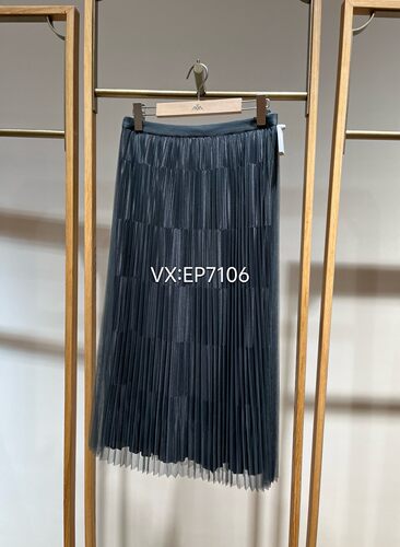 秋冬款灰色气质高腰网纱压褶半身裙 EGJAA3410A-1699