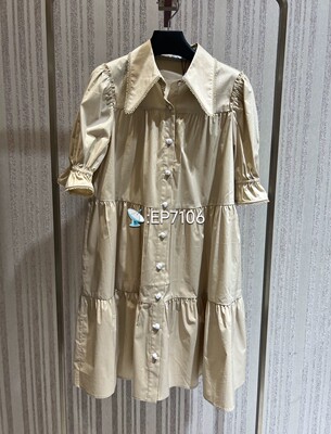 大雅家春夏款驼色单排扣翻领衬衫式休闲连衣裙 HFIEC4715Z-2399