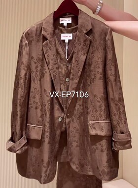 春夏款咖色优雅通勤亚麻提花一粒扣西装外套 EGKEH1135A-2999