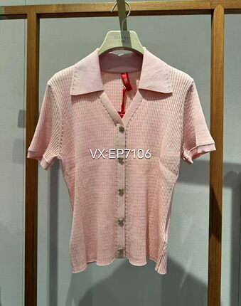 春款高级系列V领修身翻领短袖套头金属烫片毛衫 EPJEA9501A-2999