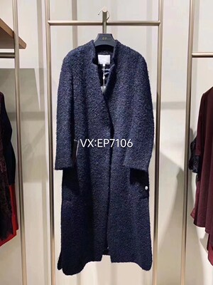 秋冬款藏青色简洁大气羊毛+马海毛长款大衣 EZBIB8208A-5699