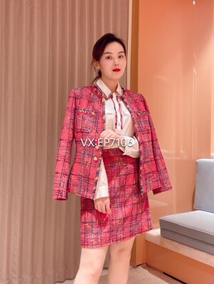 春夏款高端系列枚红色花呢红色小香风包臀半身裙 EPIPC3305A-3999