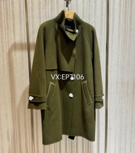 大雅家秋冬款绿色时尚翻领中长款羊毛大衣 HFJAW8202A-6399