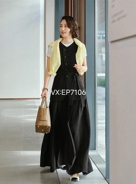 春夏款黑色三醋酸垂感阔腿裤裙裤裤子 EGKET6465A-3699