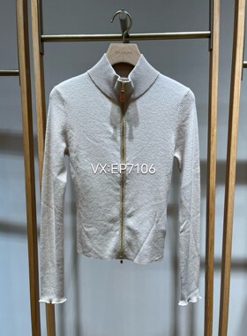 冬款白色牦牛绒高领修身针织拉链衫 EGJIR9116A-3299