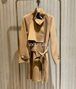 大雅家秋冬款驼色时尚翻领中长款羊毛大衣 HFJAW8202A-6399