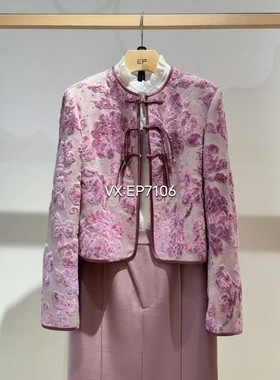 冬款紫色植绒手绘蝴蝶牡丹外套 EGJIA1241A-4299