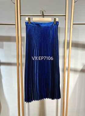 春夏款蓝色重工烫金刺绣优雅百褶裙半身裙半裙 EGKPA3413A-2699