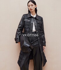 大雅家秋冬款黑色经典衬衫领拼皮风衣羽绒服 HFJIAY221A-5599