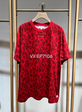 冬款红色oversize廓形迷彩豹纹运动短袖T恤 EGJIC5307H-1299