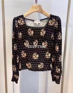 EGHAS2310A 秋冬款 衬衫 印花丝绒长袖 2399 黑色方领修身