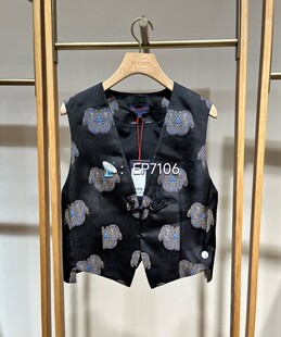 春夏款黑色重工织锦缎真丝提花盘扣马甲外套 EGKPS1022B-6999