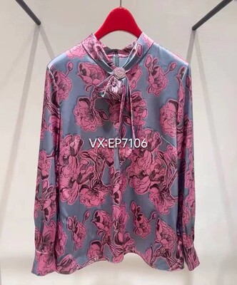 秋冬款高级系列粉色真丝飘带直身型双面印花衬衫 EPJAS2212A-4299