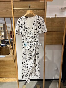 大雅家春夏款白色V领围裹式隐形拉链收腰短袖连衣裙 HFLEC4658B
