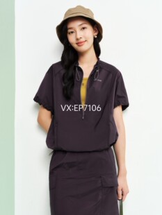 大雅家春夏款紫色半拉链宽松薄款短袖衬衫 HFLEA2322A-2399