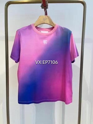 秋冬款粉色渐变扎染圆领宽松印花长绒棉T恤 EGJAC5312A-899
