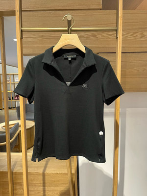 大雅家春夏款黑色翻领坑条肌理修身短袖T恤衫 HFKPC5302A-1399