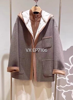 秋冬款咖色羊毛羊绒混纺双面呢休闲西装外套 EGJIR1522A-4699