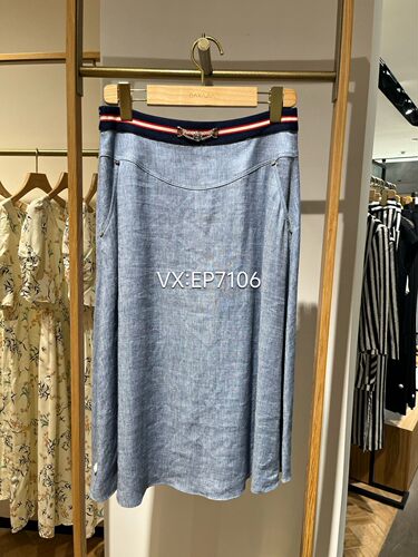 春夏款高端系列蓝色气质中腰亚麻混纺伞摆半身裙 EPJEH3410A-4999
