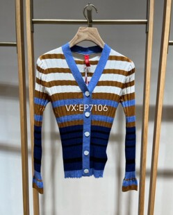 秋冬款 针织开衫 EPJAW9102A 3999 高端系列蓝色羊毛V领条纹长袖