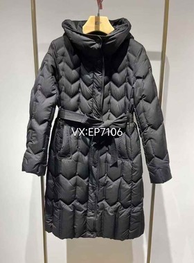 秋冬款黑色白鹅绒收腰轻便长款修身羽绒服 EGJIAY213A-4699