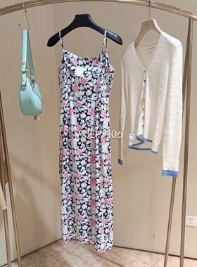 春夏款黑色桑蚕丝提花收腰吊带连衣裙 EGJES4210A-3299