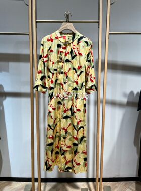 高端系列黄色真丝印花国风改良旗袍连衣裙 EPKES4619A-6999