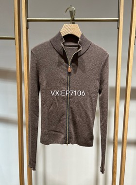 冬款咖色牦牛绒高领修身针织拉链衫 EGJIR9116A-3299
