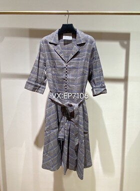 春夏款灰色优雅气质修身棉麻格纹连衣裙 EGFEH4540A-2699