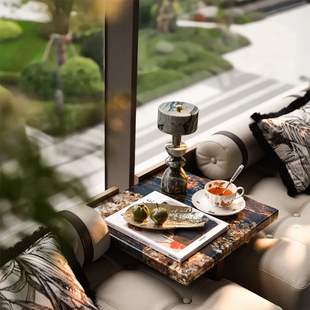 样板间大理石翡翠台灯装饰摆件大堂茶几会客厅陶瓷托盘玉石水果