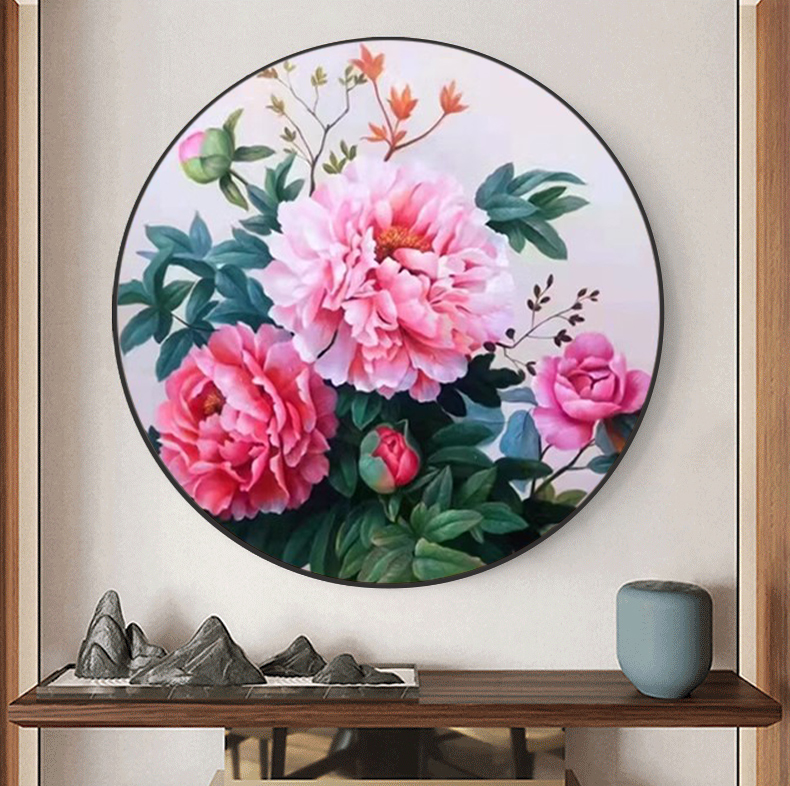 5d钻石画满钻新款客厅新中式2025点钻十字绣钻石绣圆形餐厅牡丹花