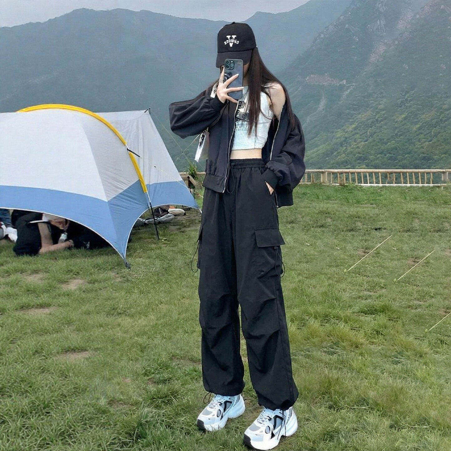 黑色工装裤女夏季薄款2026新款垂感高腰小个子冰丝速干窄版运动裤