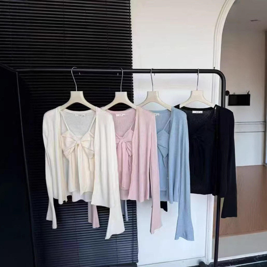 2026春季新款韩系甜美温柔蝴蝶结吊带背心叠穿针织开衫两件套ins