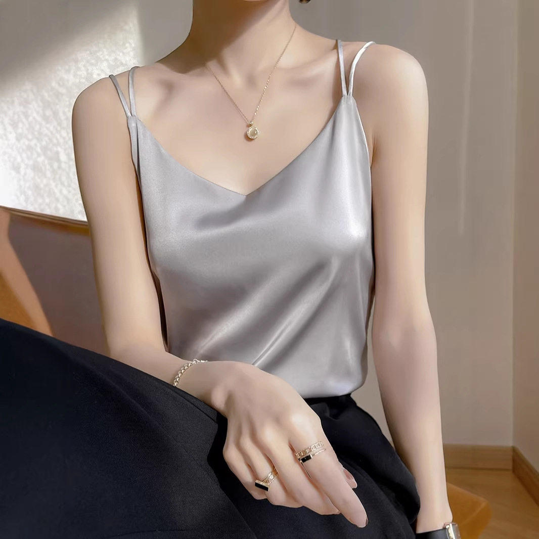 海边度假吊带背心女可外穿大码胖妹妹0桑蚕丝无袖高级感西装内搭
