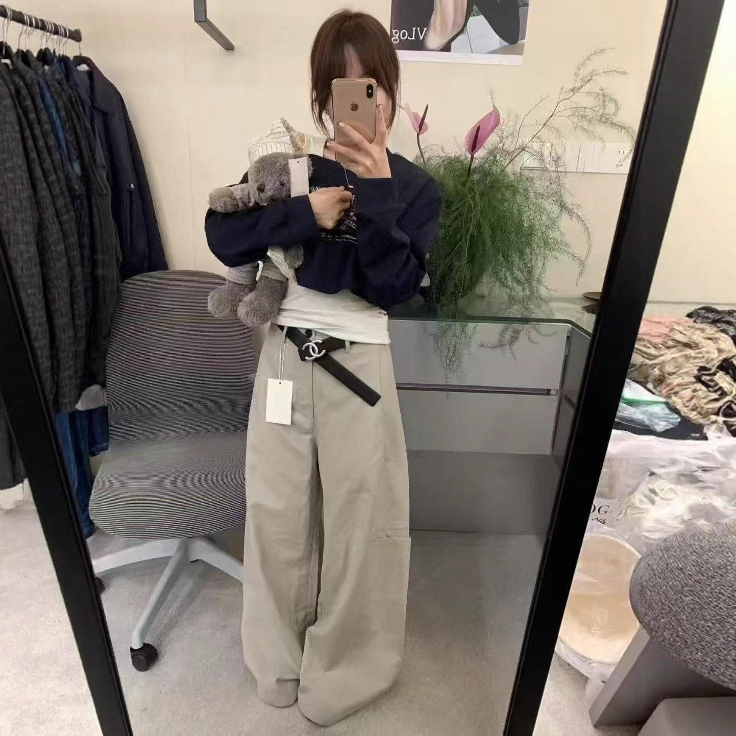 韩系设计感系带垂坠感阔腿气球裤女2025秋高级感老钱风显瘦弯刀裤