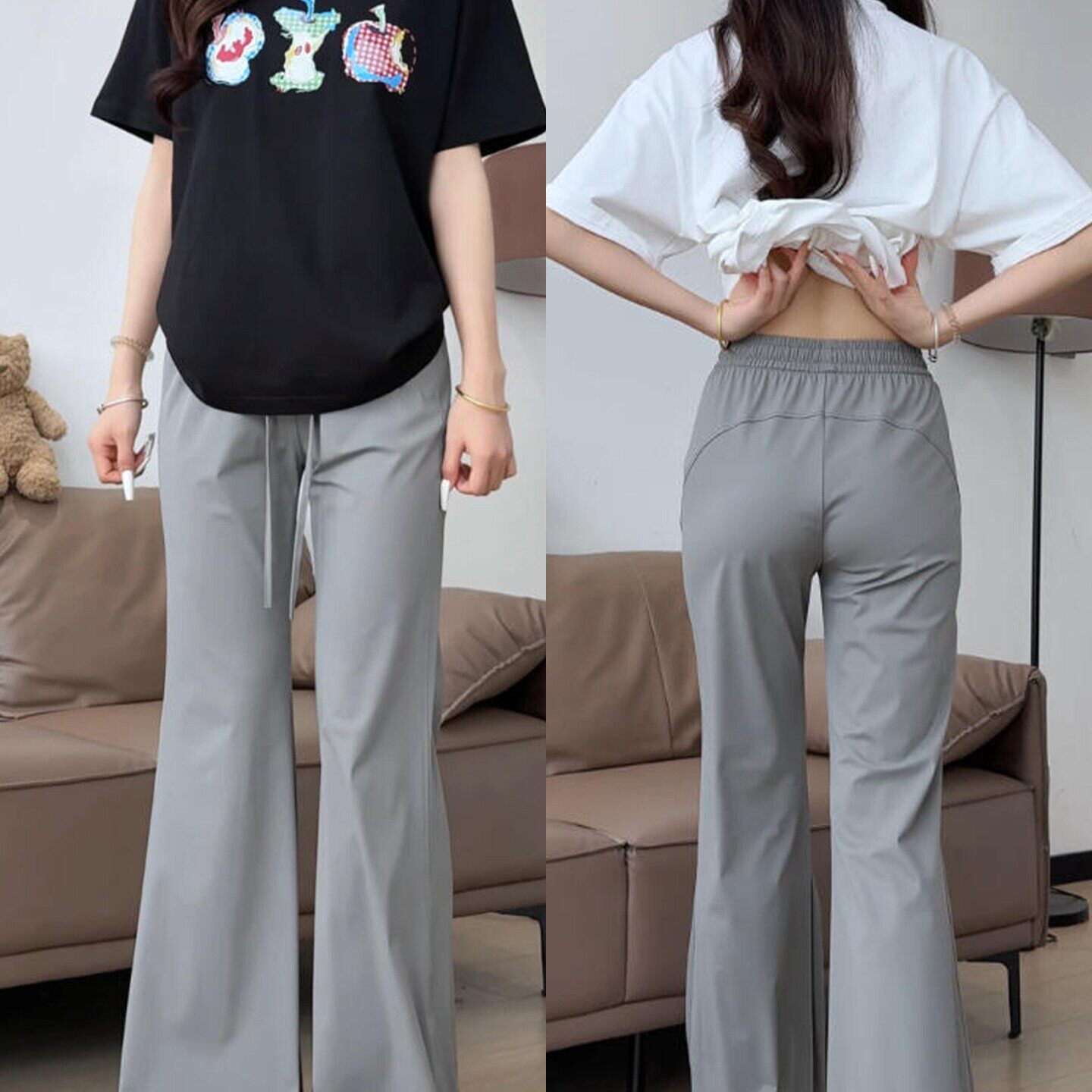 灰色冰丝微喇裤女夏季薄款2026新款显瘦小个子瑜伽防晒速干运动裤