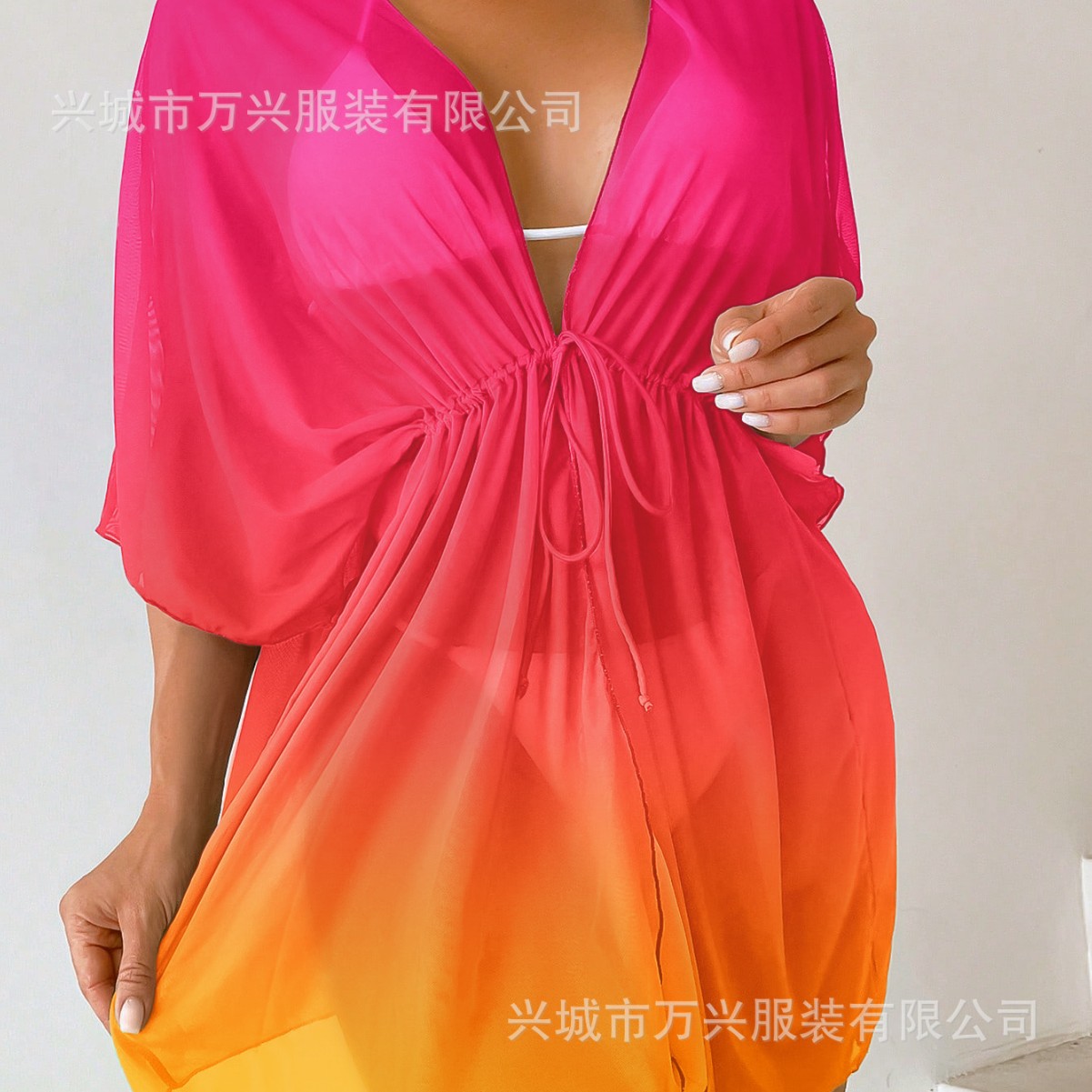 2025跨境欧美渐变沙滩防晒开衫比基尼泳衣女外搭海边度假罩衫泳装