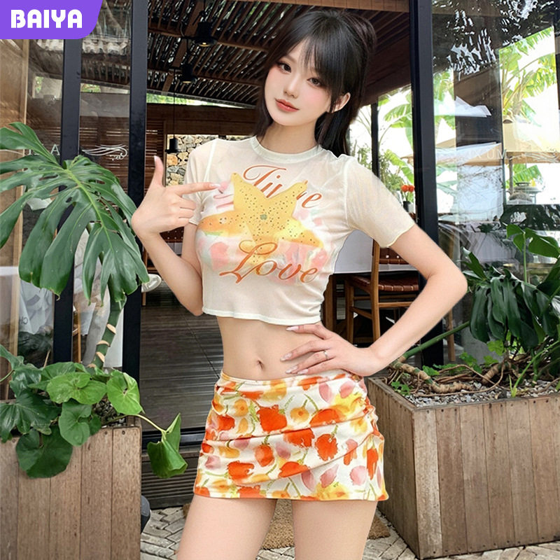 多巴胺女分体四件套泳衣性感比基尼短袖罩衫纯欲辣妹泳装厂家直销