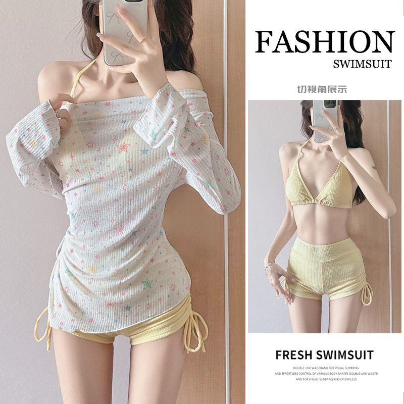2025新款分体泳衣女士比基尼三件套罩衫长袖防晒海边度假温泉纯欲