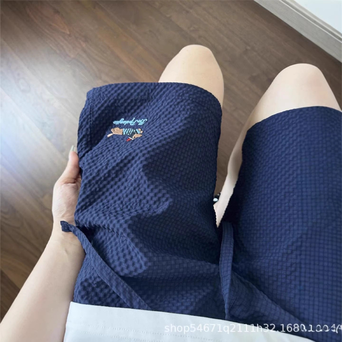 美式速干泡泡纱沙滩五分裤女