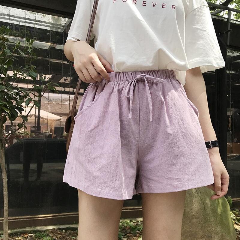棉麻休闲短裤女大码阔腿裤居家沙滩热裤夏季宽松休闲运动五分裤子