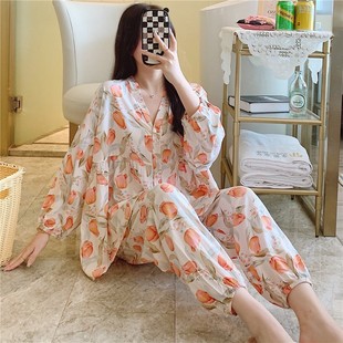 绵绸夏季 开衫 新款 加大码 宽松感 棉绸睡衣女薄款 网红甜美套装